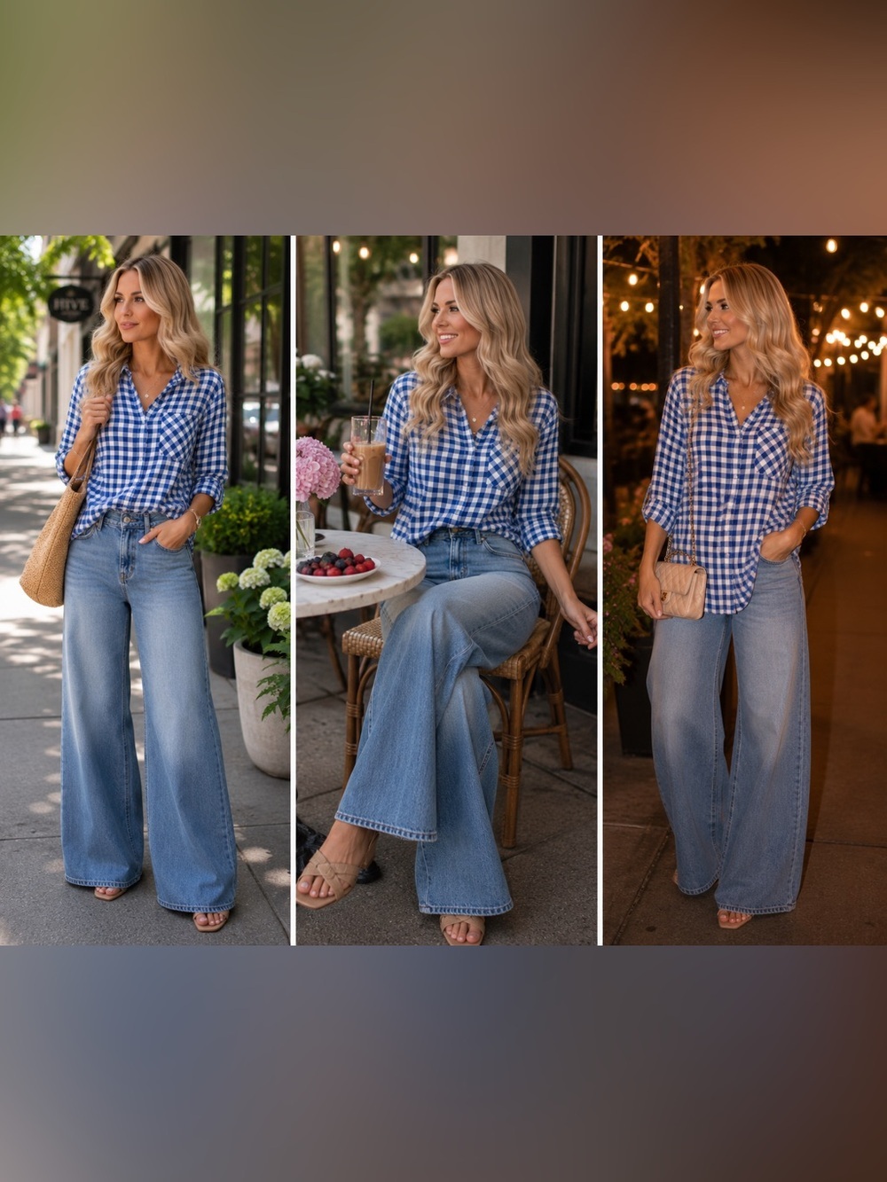 Duluth Trading Co Blue Gingham Organic Cotton Tunic Shirt Medium